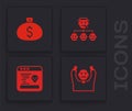 Set Thief surrendering hands up, Money bag, Mafia and System bug icon. Vector Royalty Free Stock Photo