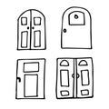 Set of thin black outline door vector illustration isolated on white background. hand drawn vector. doodle home related for kids,