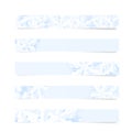 Set of thin horizontal winter web banners with snowflakes and snow on a blue background.