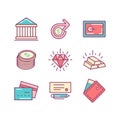 Set of thin line flat money and finance icons.