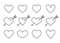 Set of thin line heart icons isolated on white background. Modern collection of linear hearts for web site, love logo