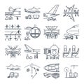 Set of thin line icons airport and airplane, freight, cargo