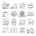 Set of thin line icons airport and airplane, ground handling