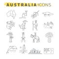 Set of thin line icons . Australian travel theme