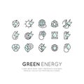 Set of thin line icons of environment, renewable energy, sustainable technology, recycling, ecology solutions