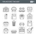 Set with thin line icons. Fast food. Take away