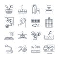 Set of thin line icons food, meal production process, cooking