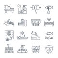 Set of thin line icons food, meal production process, fish