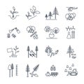 Set of thin line icons forestry and silviculture