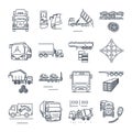 Set of thin line icons freight and passenger road transport, truck Royalty Free Stock Photo