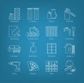 A set of thin line icons for house design, repair, construction, decoration, renovation. Including tolls, activities and