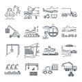 Set of thin line icons loading and unloading of goods