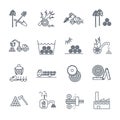 Set of thin line icons logging production