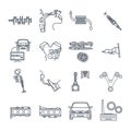 Set of thin line icons maintenance, repair of car and automobile