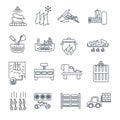 Set of thin line icons meat products production