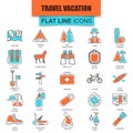 Set of thin line icons nature tourism recreation, outdoor camping and travel vacation Royalty Free Stock Photo