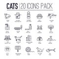 Set of thin line icons about playing, feeding of cats. Royalty Free Stock Photo
