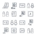 Set of thin line icons safe, lock