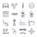 Set of thin line icons servicing, maintenance, repair of car