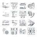 Set of thin line icons transport infrastructure, road, air Royalty Free Stock Photo