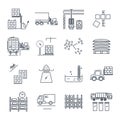 Set of thin line icons warehousing, storage of goods