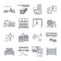 Set of thin line icons warehousing, storage and shipping