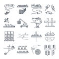 Set of thin line icons water transport and sea port, ship