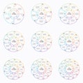 Set of thin line pie chart infographic templates with 4-12 options. Royalty Free Stock Photo