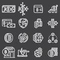 Set of Thin Line Stroke Vector Bitcoin and Cryptocurrency Icons.