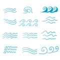 Set of thin line waves vector with handddrawn doodle vector Royalty Free Stock Photo