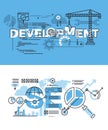 Set of thin line word banners of development and SEO Royalty Free Stock Photo