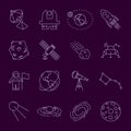 Set of Thin LineVector Astronomy and Space Icons. Spaceman, astronaut, solar system, galaxy, planet, earth, satellite Royalty Free Stock Photo