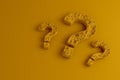 A set of thin strands twisted together in the form of three question marks. 3D illustration