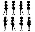 Set of Thin Women Characters Vector Silhouettes