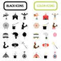 Set of thirty black and color circus icons