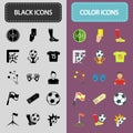 Set of thirty black and color football icons