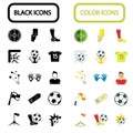 Set of thirty black and color football icons