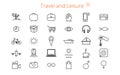 Set of thirty flat line icons for a site or booklet about travel and leisure Royalty Free Stock Photo