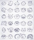 Set of thirty hand drawn vector emoticons or smileys Royalty Free Stock Photo