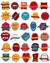 Set of Thirty Vector Badges with Ribbons. Web stickers and labels. Royalty Free Stock Photo