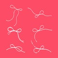 Set of thread scribble bows, double-looped knots. Outline abstract scrawl sketch. Chaotic doodle shapes. Vector EPS 10