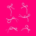 Set of thread scribble bows, double-looped knots. Outline abstract scrawl sketch. Chaotic doodle shapes. Vector EPS 10