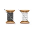 Set of Threads of Black and White Colors, Thread Spool Set. Colorful Wooden Bobbin. vector illustration Royalty Free Stock Photo