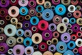 Set threads different color sewing needlework different multicolored palette Royalty Free Stock Photo