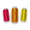 Set of Threads of Red, Orange and yellow Colors, Thread Spool Set. Colorful Plastic Bobbin. vector EPS 10 illustration