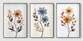 A set of three abstract creative hand-painted small fresh leaf art illustrations