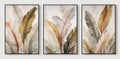 Set of three abstract creative tropical plant leaves art illustrations