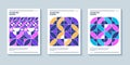 Set of three abstract retro style covers backgrounds with geometric shape. Colorful geometry backgrounds, applicable for Cover, Royalty Free Stock Photo