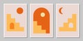 Set of three abstract stair posters mid century architecture boho art print wall decor Royalty Free Stock Photo