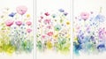 Set of Three Abstract Watercolor Meadow with Assortment AI Generated